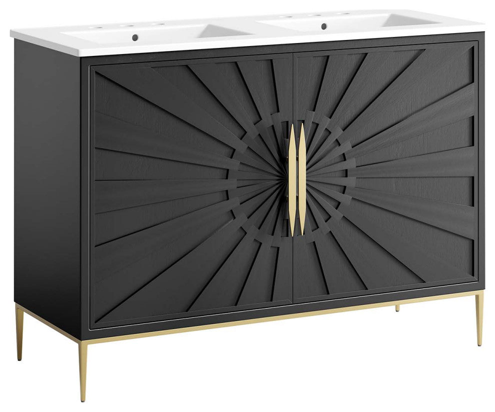 Awaken 48" Double Sink Bathroom Vanity, White Black