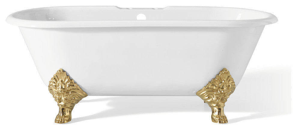 Cheviot Products Carlton Cast Iron Bathtub With Faucet Holes, Polished Brass