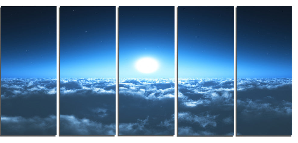 "Night Flight Above Clouds" Extra Large Wall Art Landscape, 5 Panels, 60"x28"