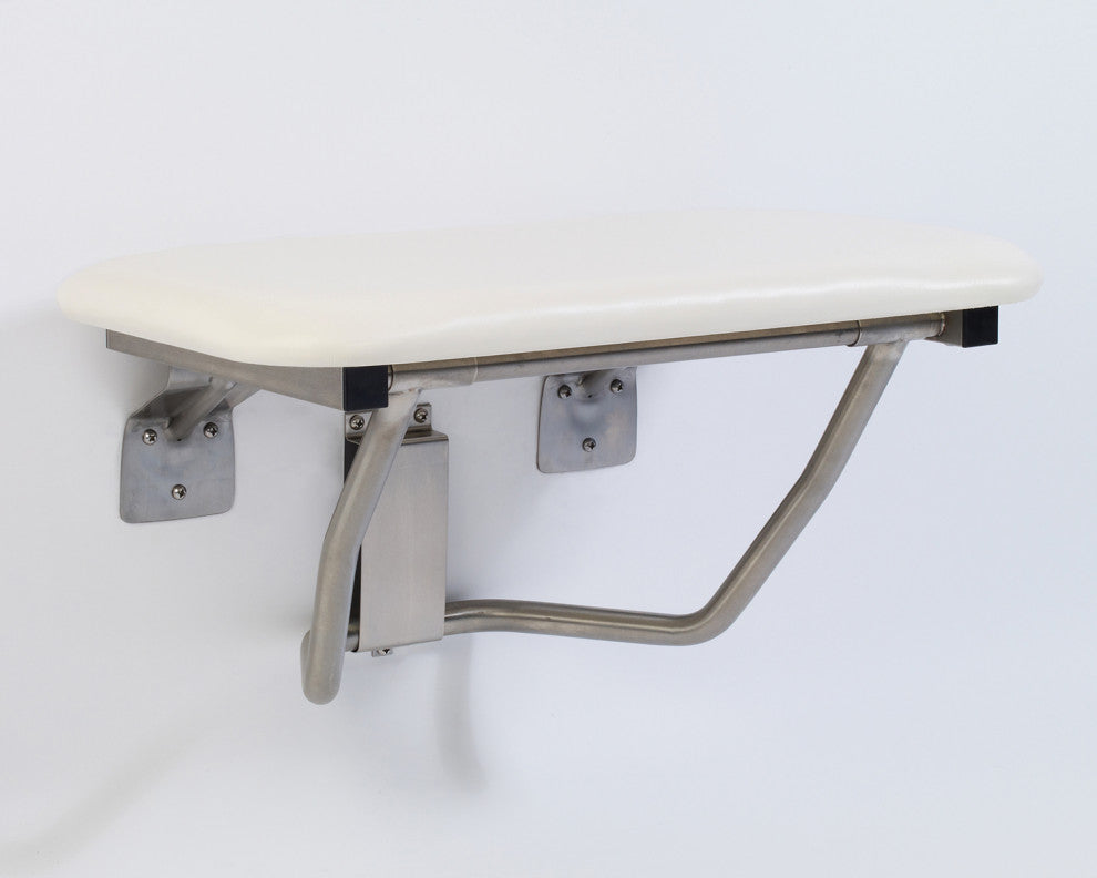 Rectangular Folding Shower Seat, Padded White, 30 Inch, Wall Mount