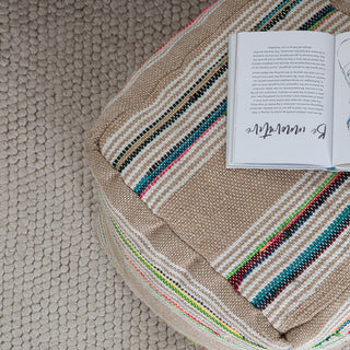 Soulard 20" x 20" x 20" Beige and Multicolor Pouf