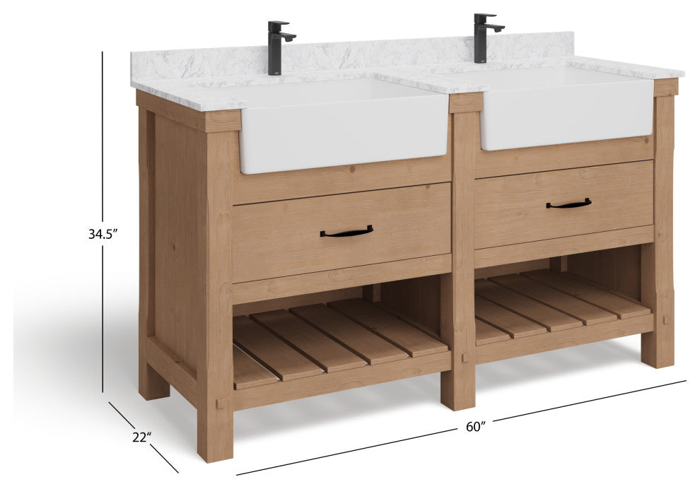 Bosque Bath Vanity, Driftwood, 60", Double Sink, Farmhouse, Freestanding