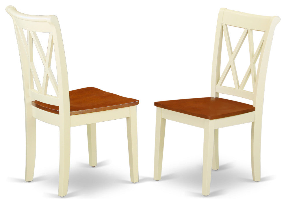 Dining Set 5 Pcs- 4 Wood Chairs, Table, Buttermilk Finish Hardwood Structure.