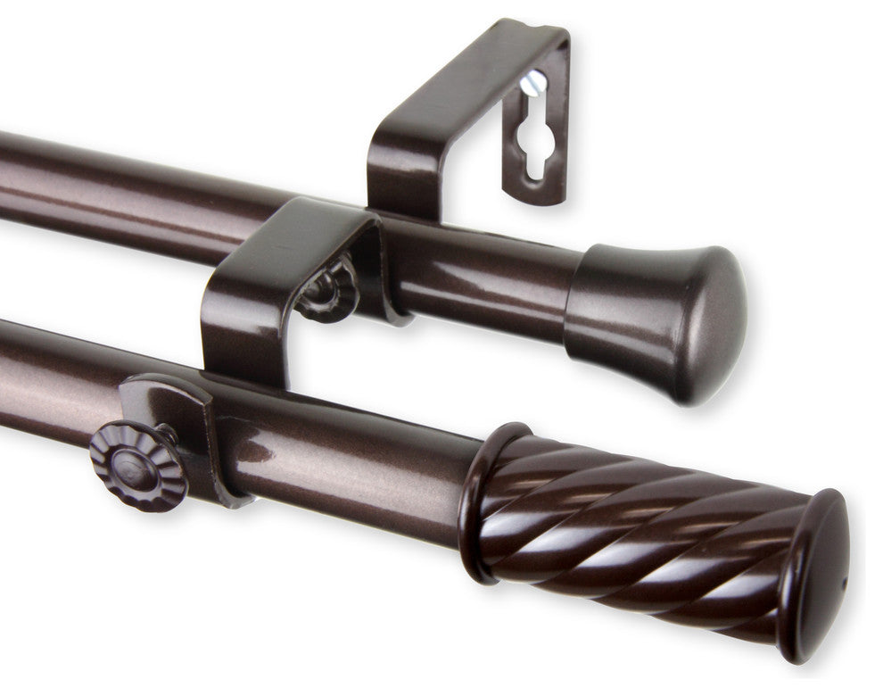 Grip Double Curtain Rod, Cocoa, 28-48"
