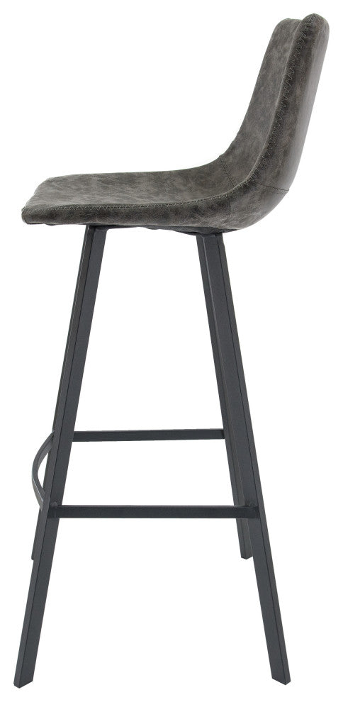 LeisureMod Elland Modern Upholstered Leather Bar Stool With Iron Legs & Footrest