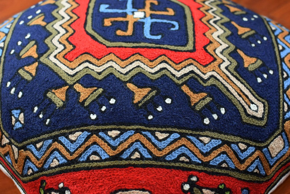 Tribal Pillow Cover Scorpion Kilim Southwestern Red Navy Toss Cushion Wool 18x18