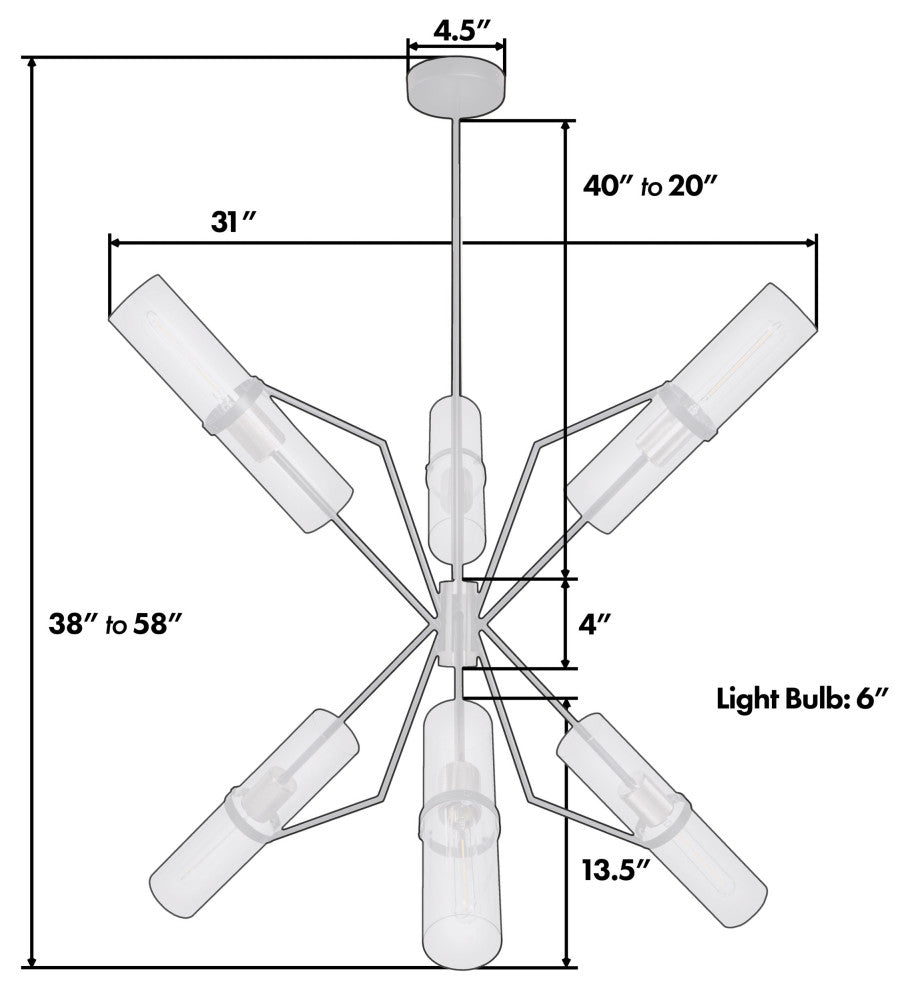 Everly 6 Light Chandelier Modern Sputnik Chandelier, Black/Chrome