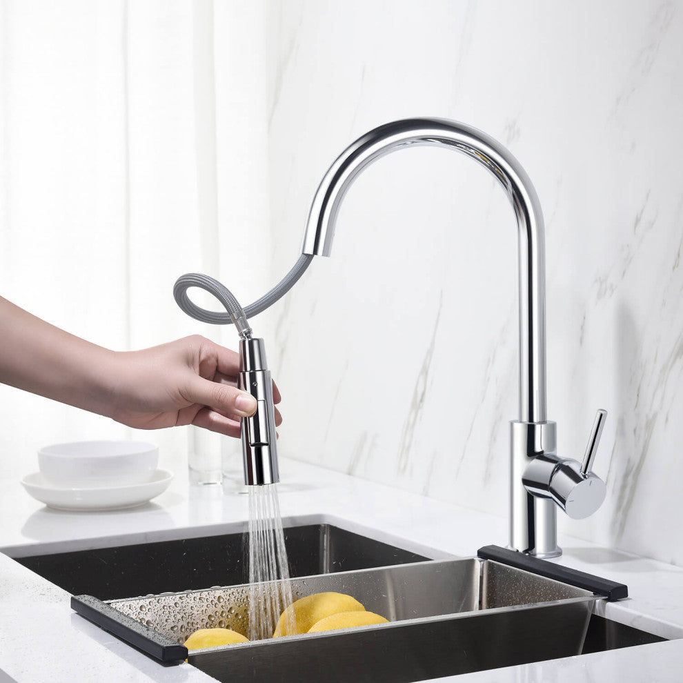 Circular Single Handle Pull Down Kitchen Faucet, Chrome