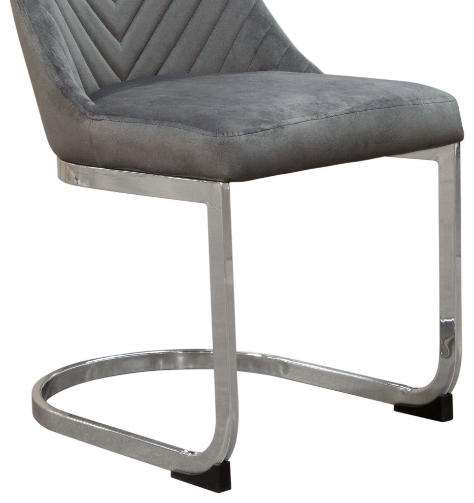 Vogue 2 Dining Chairs With Silver Metal Base, Gray Velvet