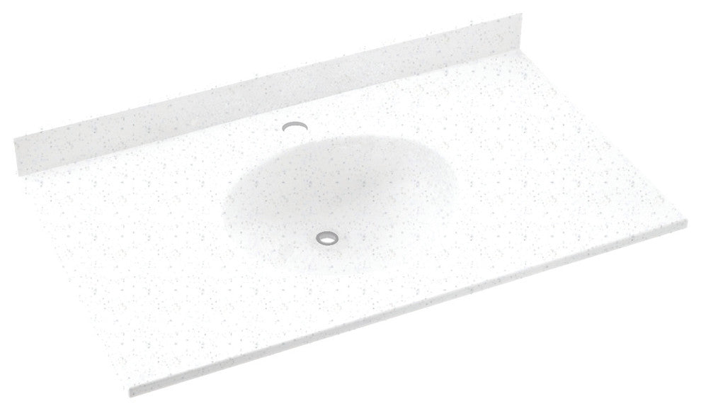 Swan Ellipse Solid Surface Bathroom Vanity Top, Arctic Granite