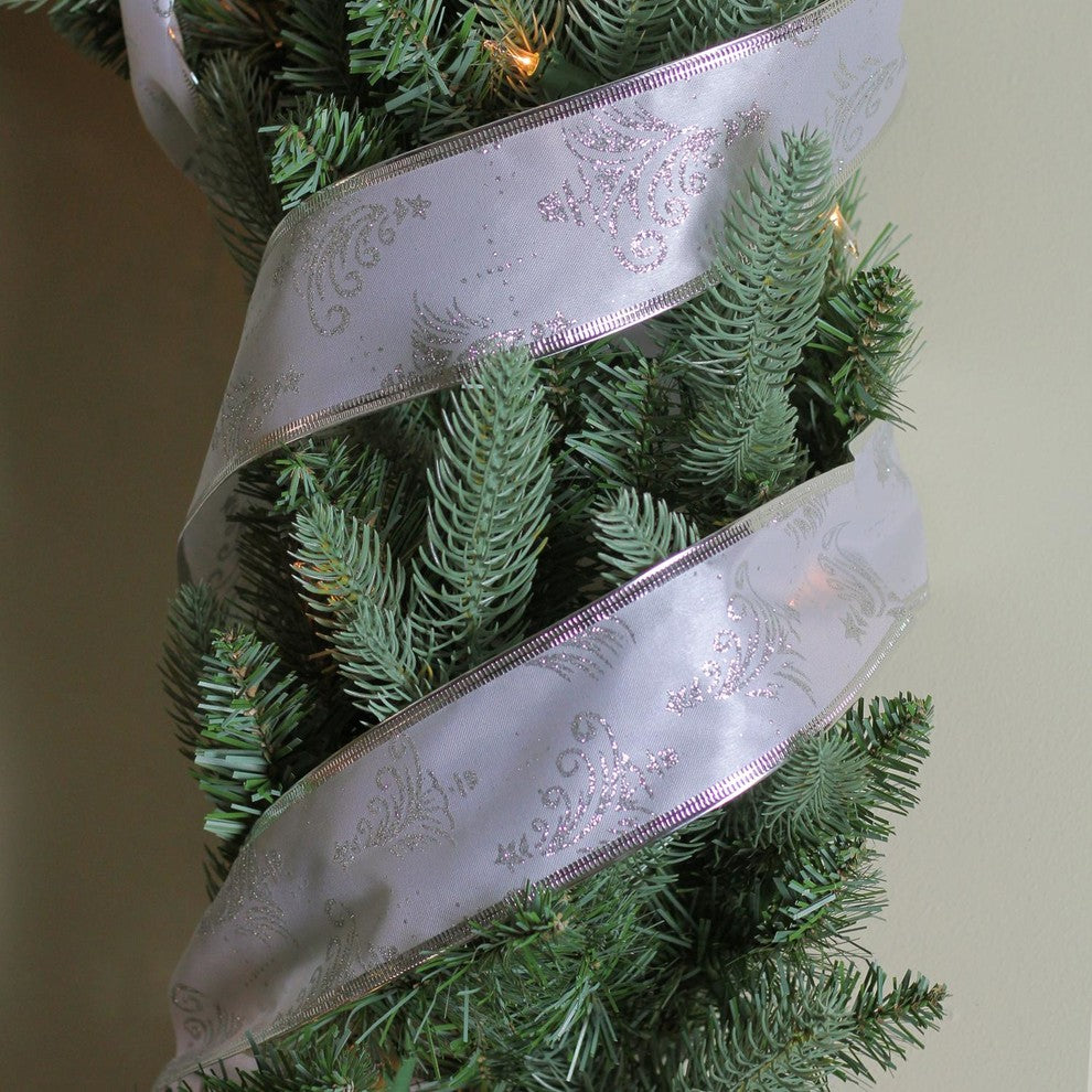 Silver Trees Powder Wired Christmas Craft Ribbon