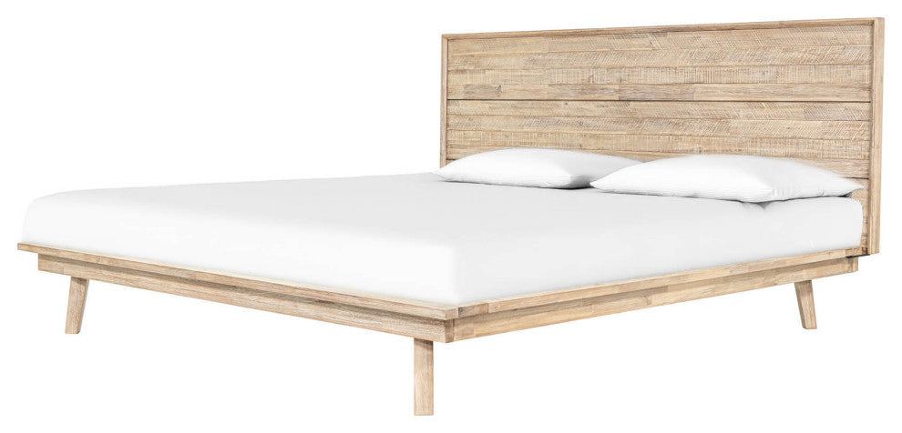 Gia Acacia Wood Panel Bed, Light Brown, Queen