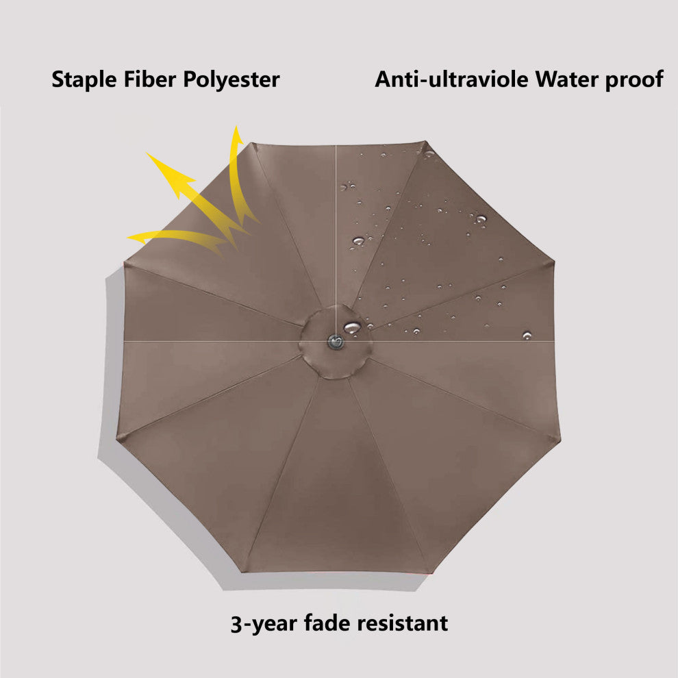 10' Steel Patio Hanging Cantilever Umbrella With 32 Solar LED Lights, Brown