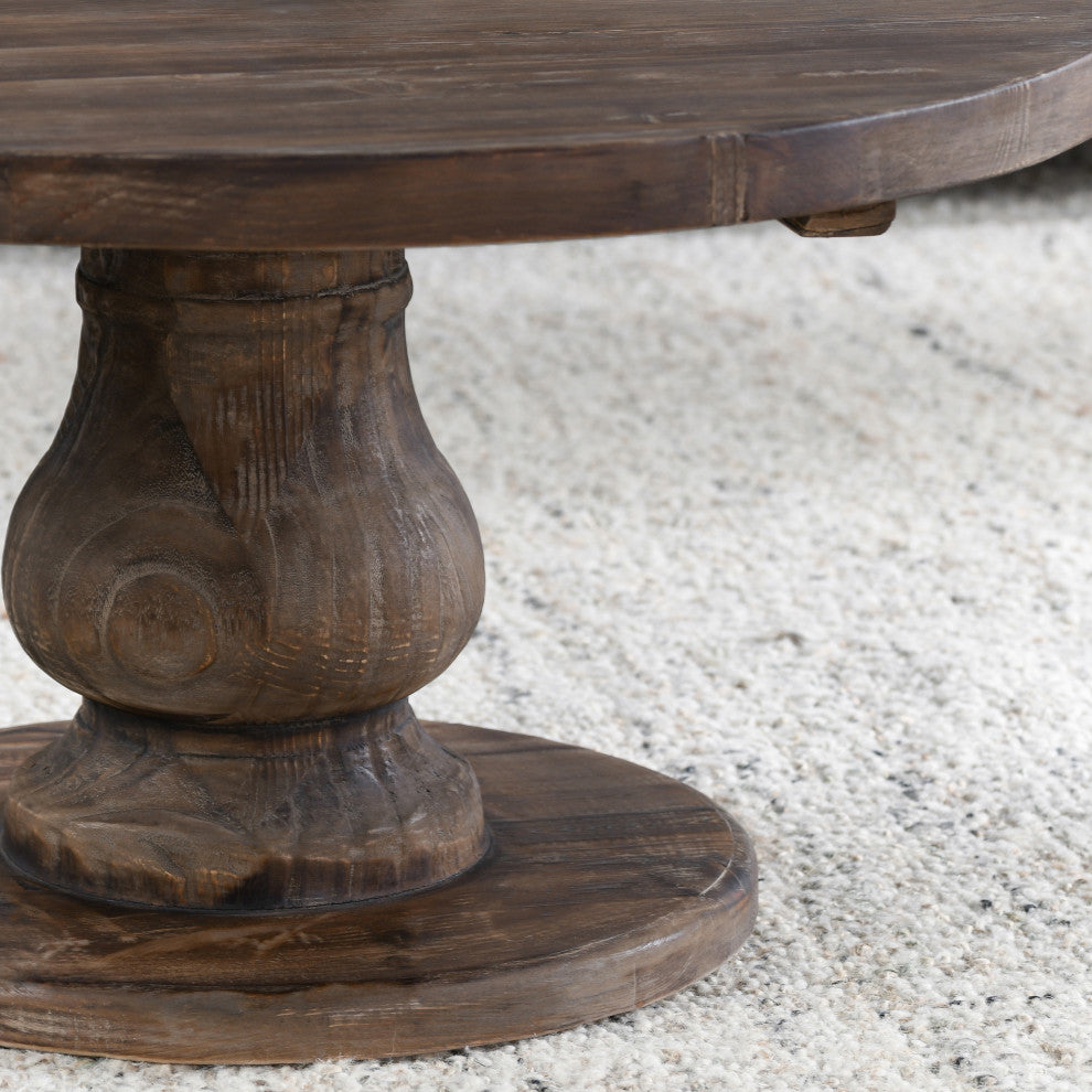 Carolina Reclaimed Pine Round Coffee Table, Rustic Brown