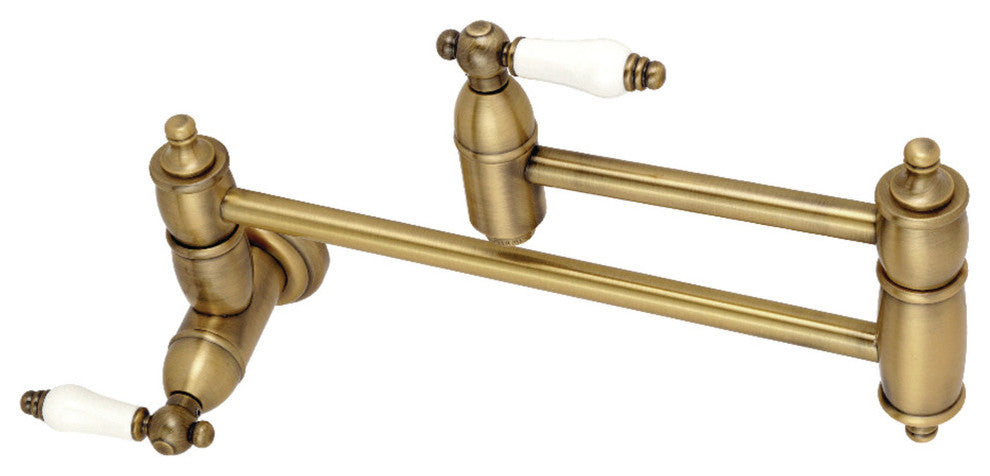 Kingston Brass Wall Mount Pot Filler Kitchen Faucet, Antique Brass