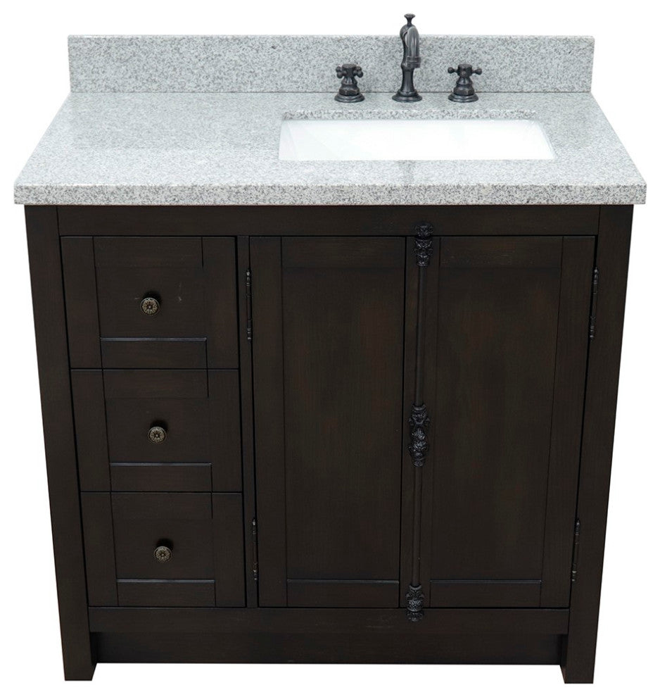 37" Vanity, Brown Ash With Gray Granite Top, Right Doors/Right Rectangle Sink