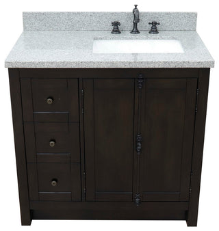 37" Vanity, Brown Ash With Gray Granite Top, Right Doors/Right Rectangle Sink