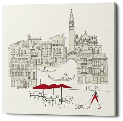 Epic Graffiti "World Cafe IV Venice Red" Giclee Canvas Wall Art, 18"x18"