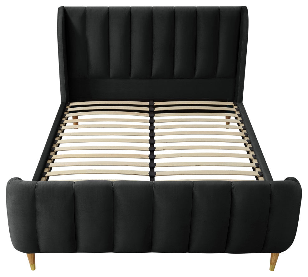 Loft Lyfe Eliyahu Bed Upholstered, Black Velvet Queen