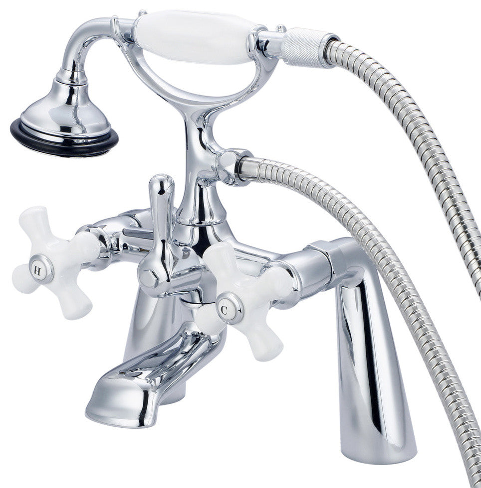 Vintage Classic Deck Mount Tub Faucet With Handshower, Hand Polished, Richly Tri
