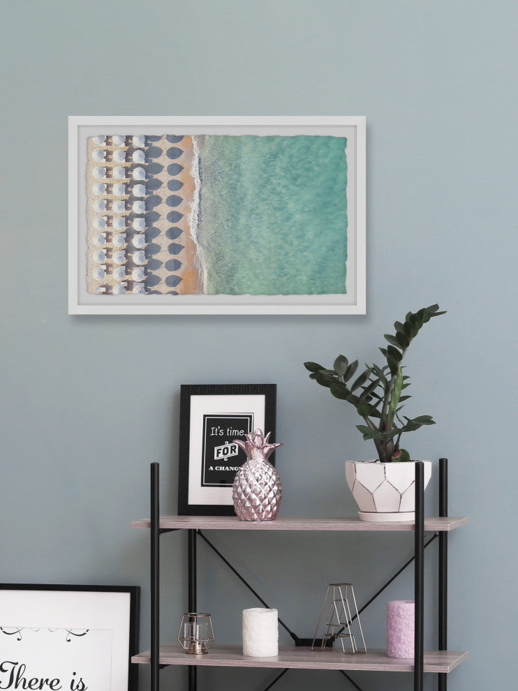 "White Sun Umbrellas" Framed Painting Print, 12x8