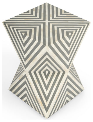 Anais Bone Inlay End Table, Grey Geometric