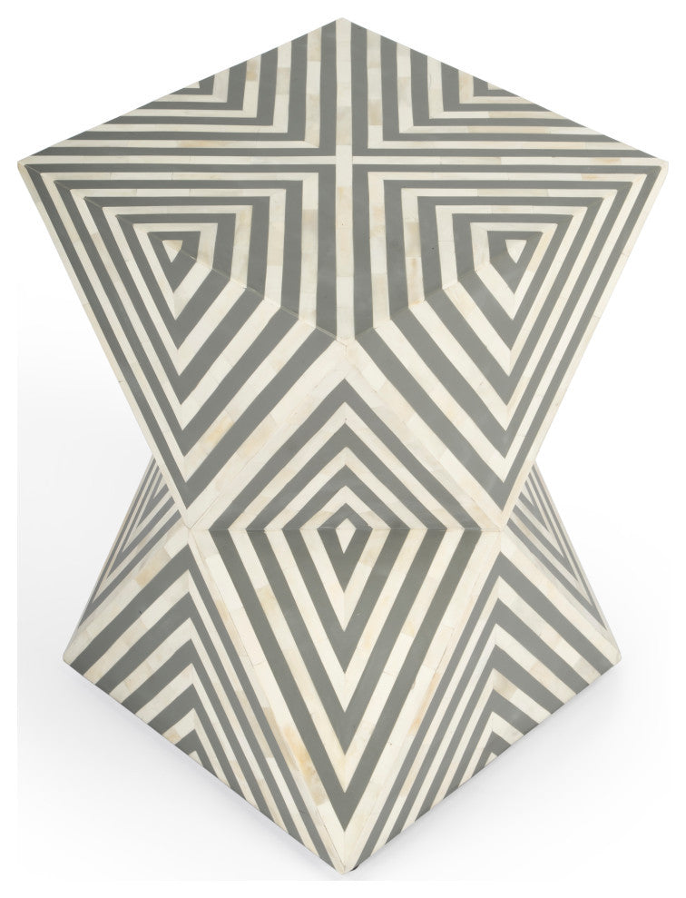 Anais Bone Inlay End Table, Grey Geometric