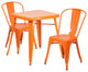 Metal Indoor-Outdoor Table Set With 2 Stack Chairs, Orange, 27.75"x27.75"x29"