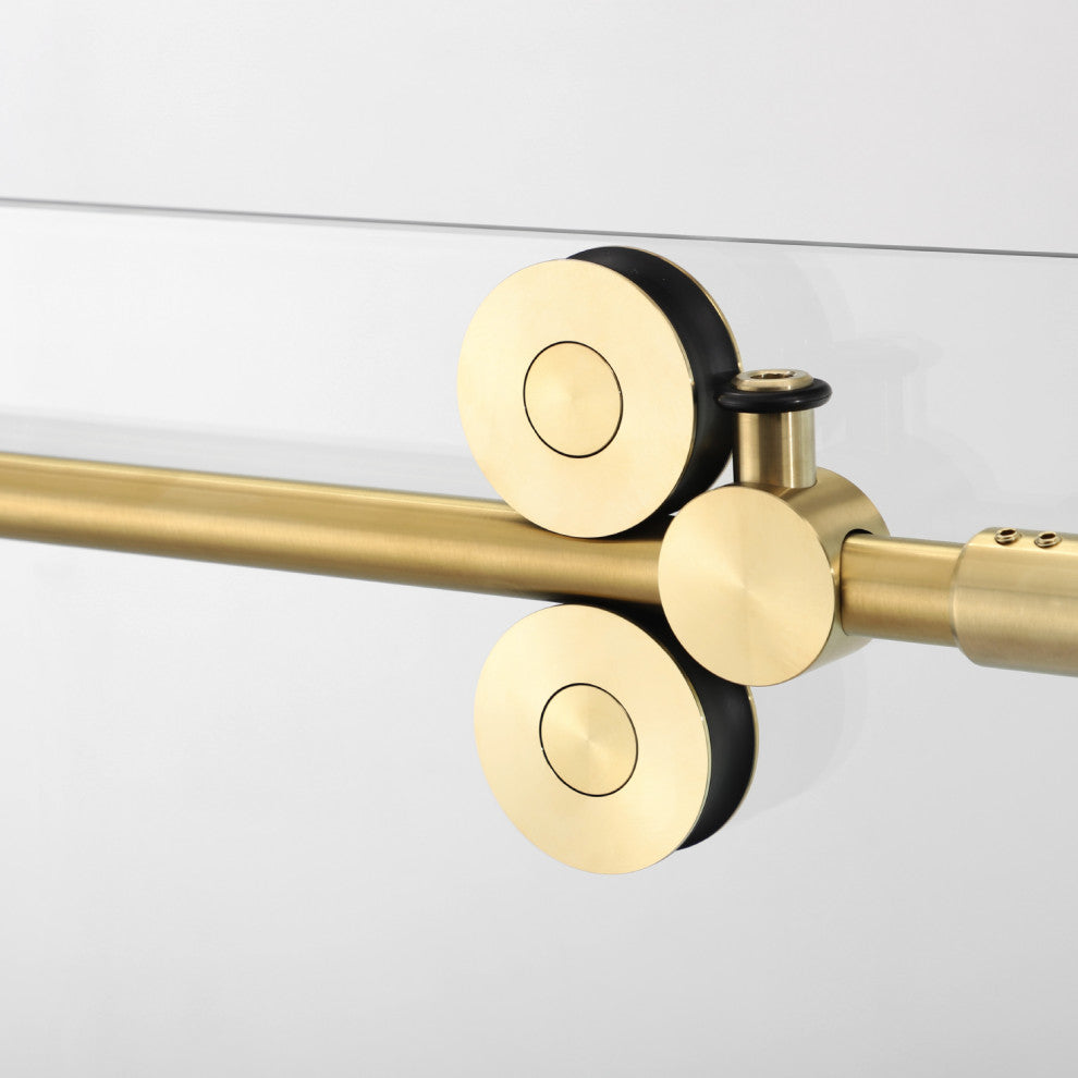 Villena Single Sliding Frameless Shower Door, Brushed Gold, 60"