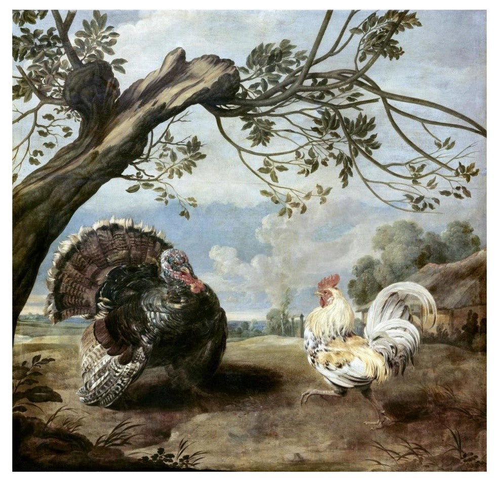 "Cock & Turkey" Paper Art, 32"x31"