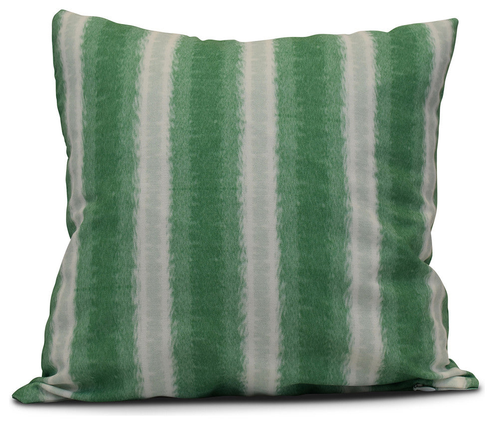 Sea Lines, Stripe Print Outdoor Pillow, Green, 16"x16"
