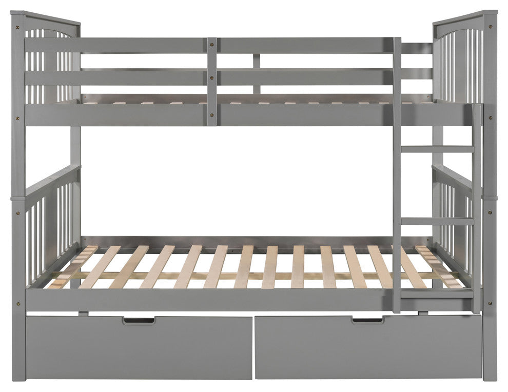 Gewnee Wood Full over Full Bunk Bed with Drawers and Ladder in Gray