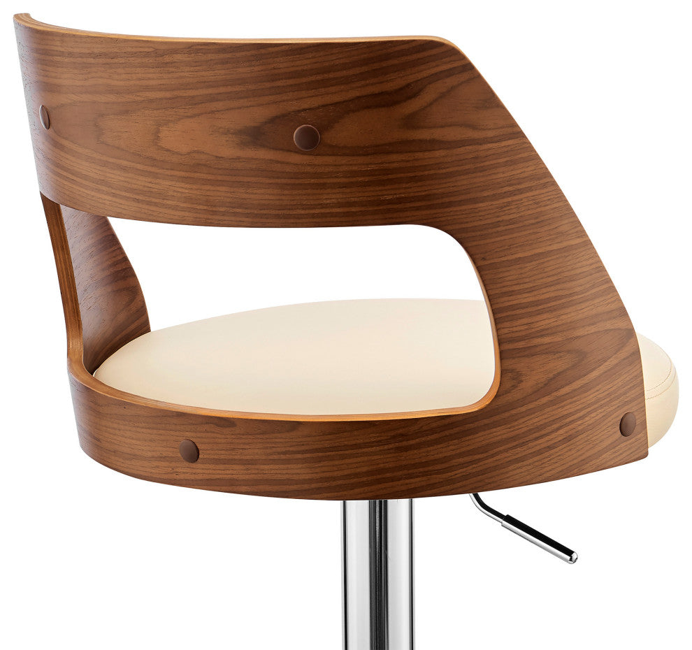 Cream Upholstered Chrome Base Adjustable Swivel Bar Stool
