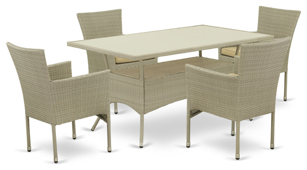 Osbk5-03A, 5-Piece Outdoor Furniture Natural Table and 4 Armchairs With Cushion