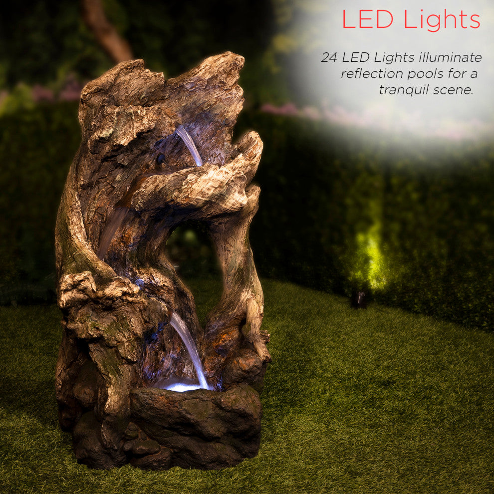 39" Tall Outdoor Tree Trunk Arch Waterfall Fountain With LED Lights