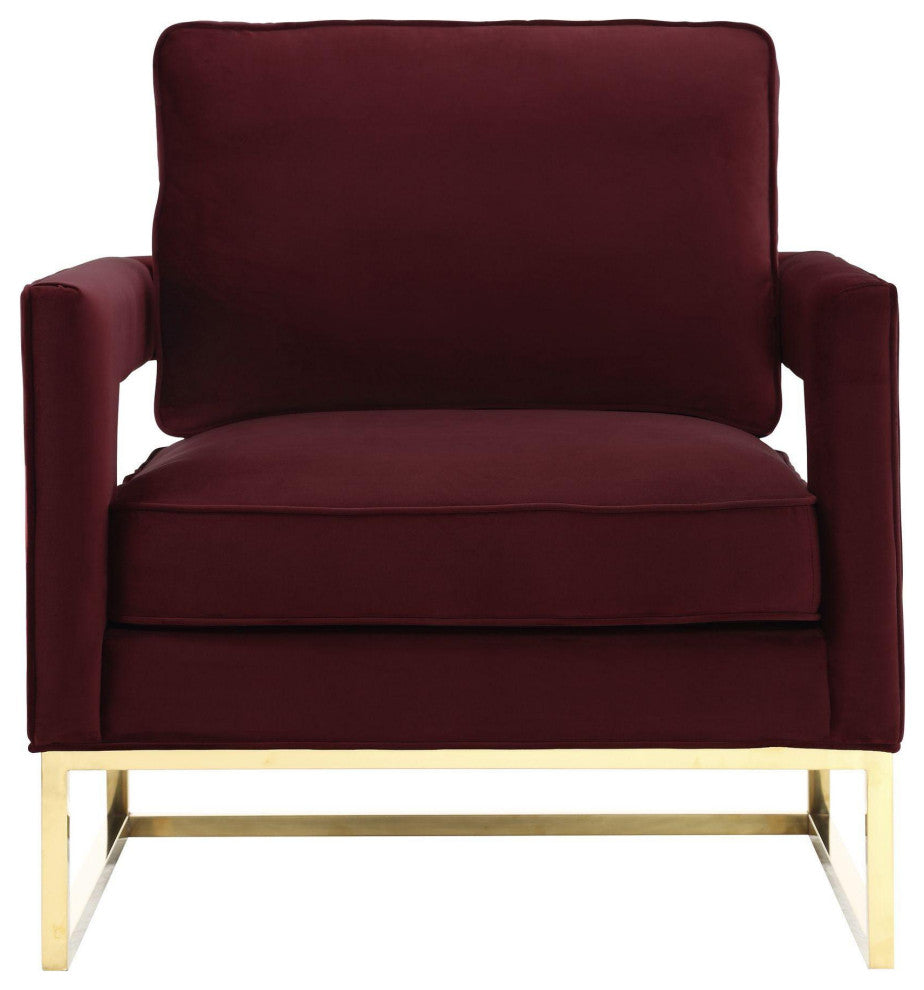 Avery Maroon Velvet Chair With Polished Gold Base