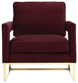 Avery Maroon Velvet Chair With Polished Gold Base