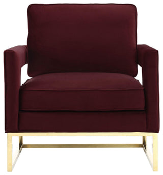 Avery Maroon Velvet Chair With Polished Gold Base