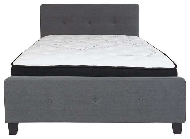 Tribeca Full Tufted Platform Bed With Pocket Spring Mattress, Dark Gray