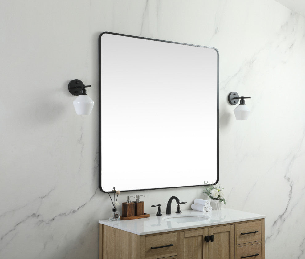 Ellis Soft Corner Metal Square Mirror 48x48 Inch, Black