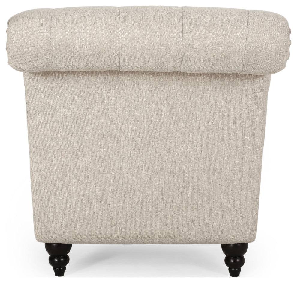 Meigs Varnell Contemporary Button Tufted Chaise Lounge, Beige + Walnut
