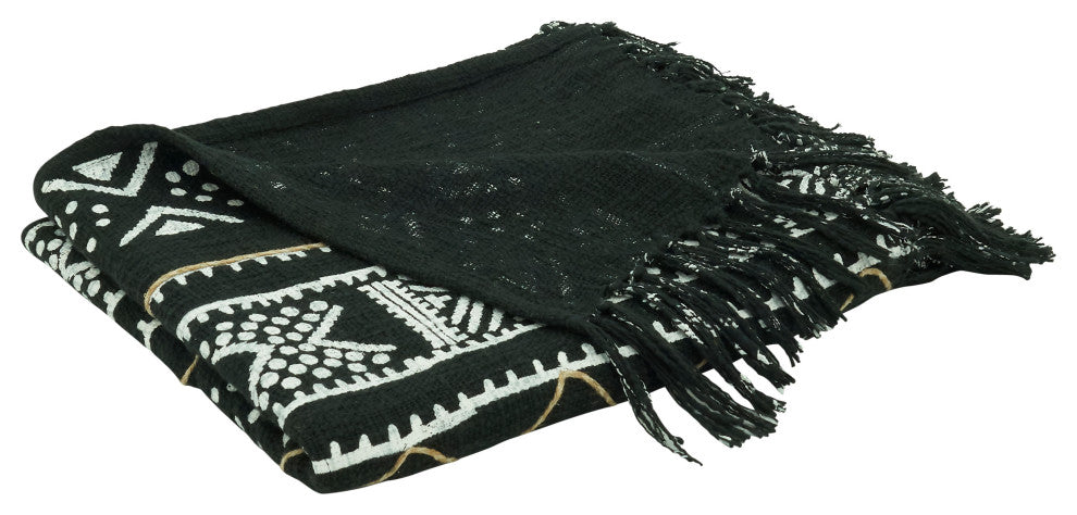 Mudcloth Design Throw, Black, 50"x60"