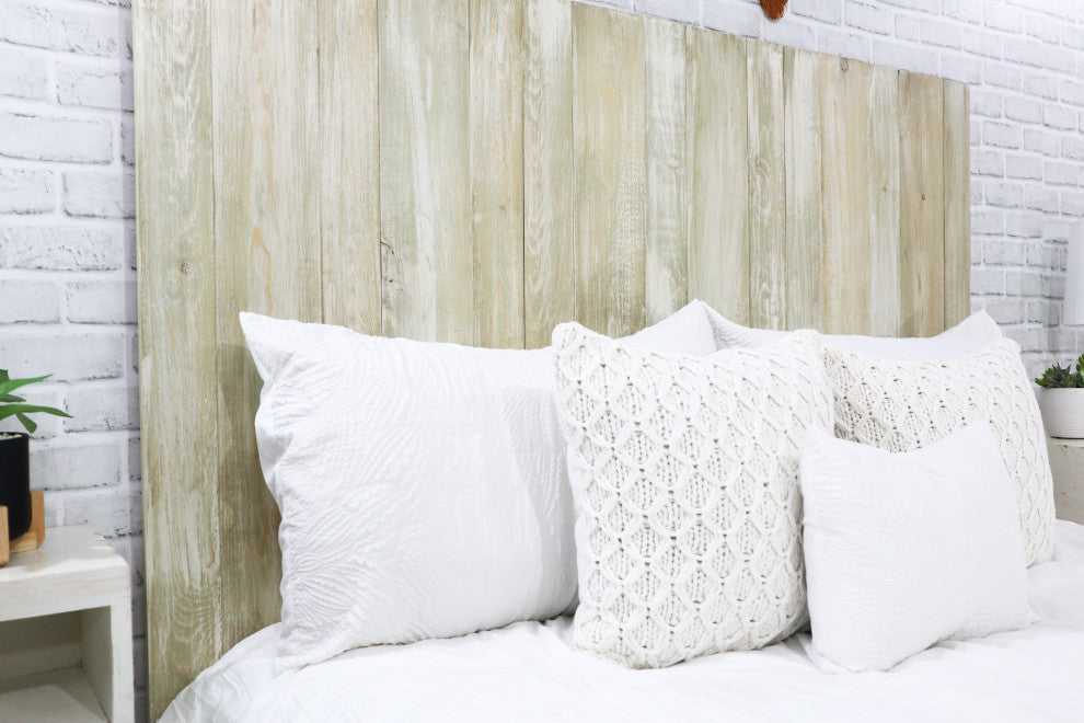 Solid Wood Headboard Modern Farmhouse with Smooth Natural Wood Grain for Any Bed, Sagewash, King