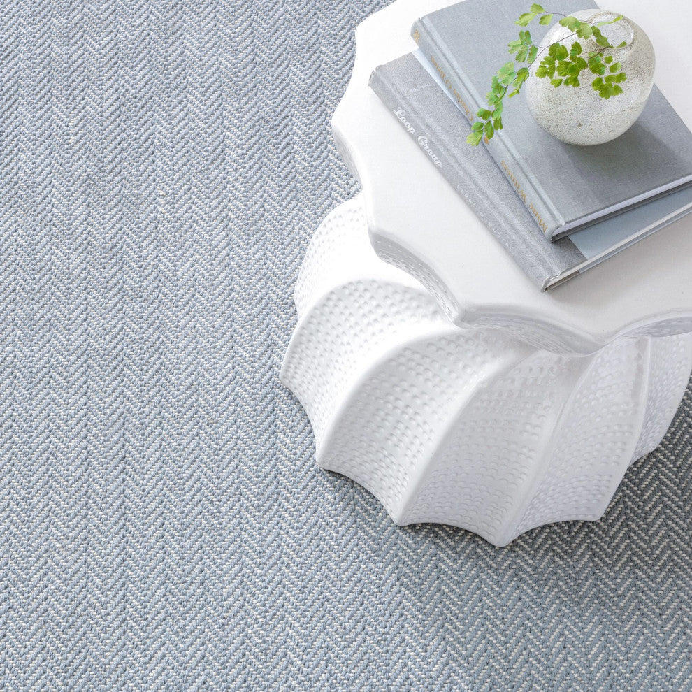Dash & Albert Herringbone Swedish Blue Handwoven Cotton Rug, Blue, 2' x 3'