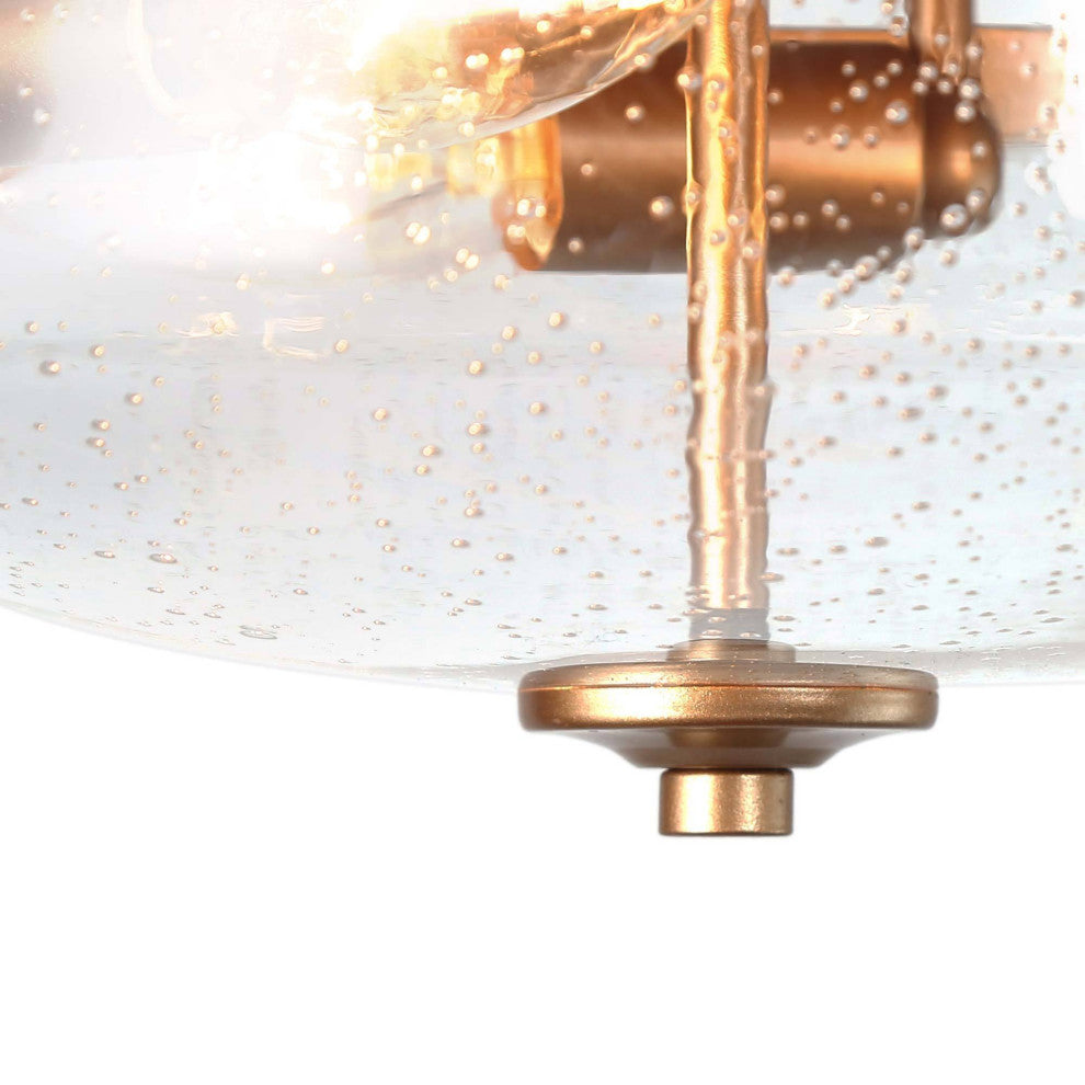 LNC Modern 3-Light Gold Flush Mount Light With Seeded Glass Shade