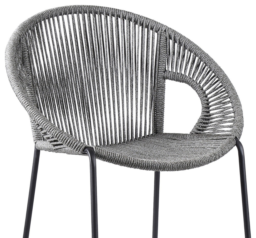 Benzara BM246128 30" Indoor Outdoor Bar Stool With Rounded Rope Woven Seat, Gray