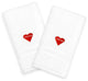 "I Love You" Embroidered White Hand Towels, Set of 2, Red Heart
