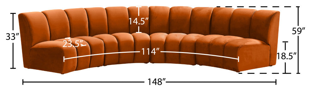 Infinity Channel Tufted Velvet Modular Chair, Cognac, 4 Piece