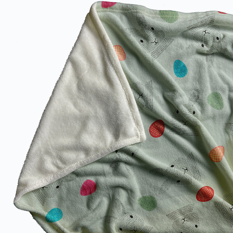 60 x 80 in Easter Bunnies and Eggs Throw Blanket, Breezeway Green