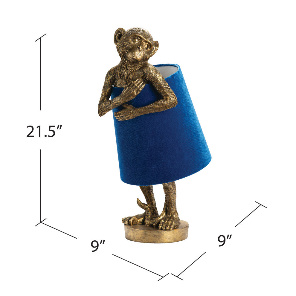 Chester Gold Monkey With Blue Velvet Shade